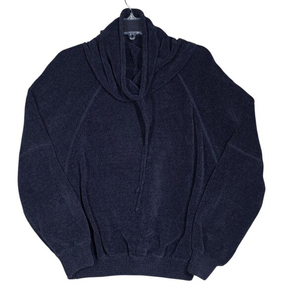 Prana Womens Chenille Cowl Neck Sweater Auberon Navy Blue Long Sleeve Pullover M - Picture 2 of 9